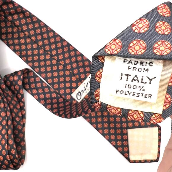 Orsini of Florence Italy - Men's Tie - Foulard Narrow Black Red All Over Design - Picture 3 of 5